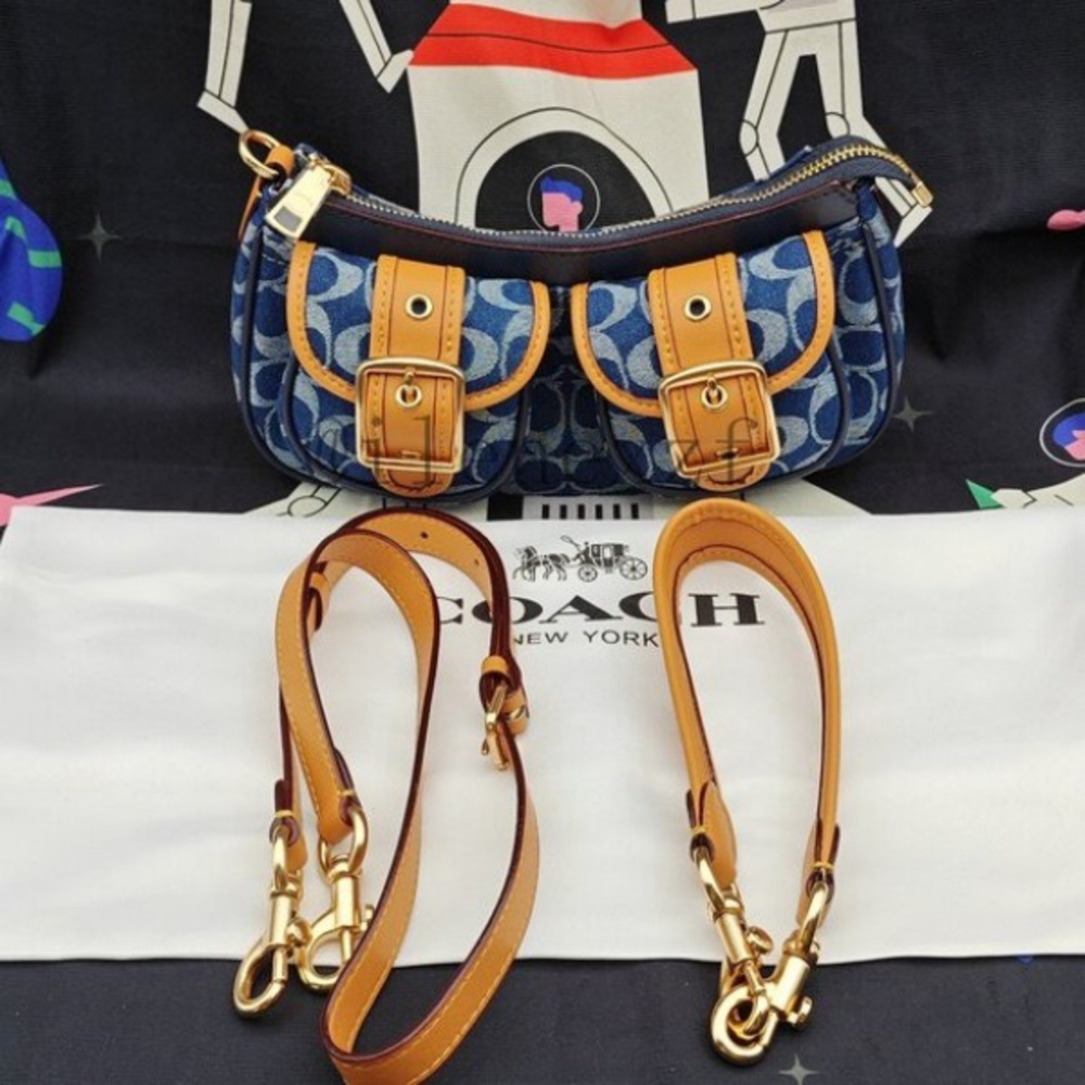 Coach Navy and Tan Shoulder Bag